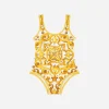 One-piece swimsuit with yellow majolica print