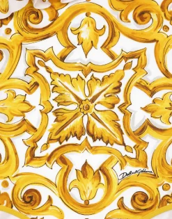 One-piece swimsuit with yellow majolica print