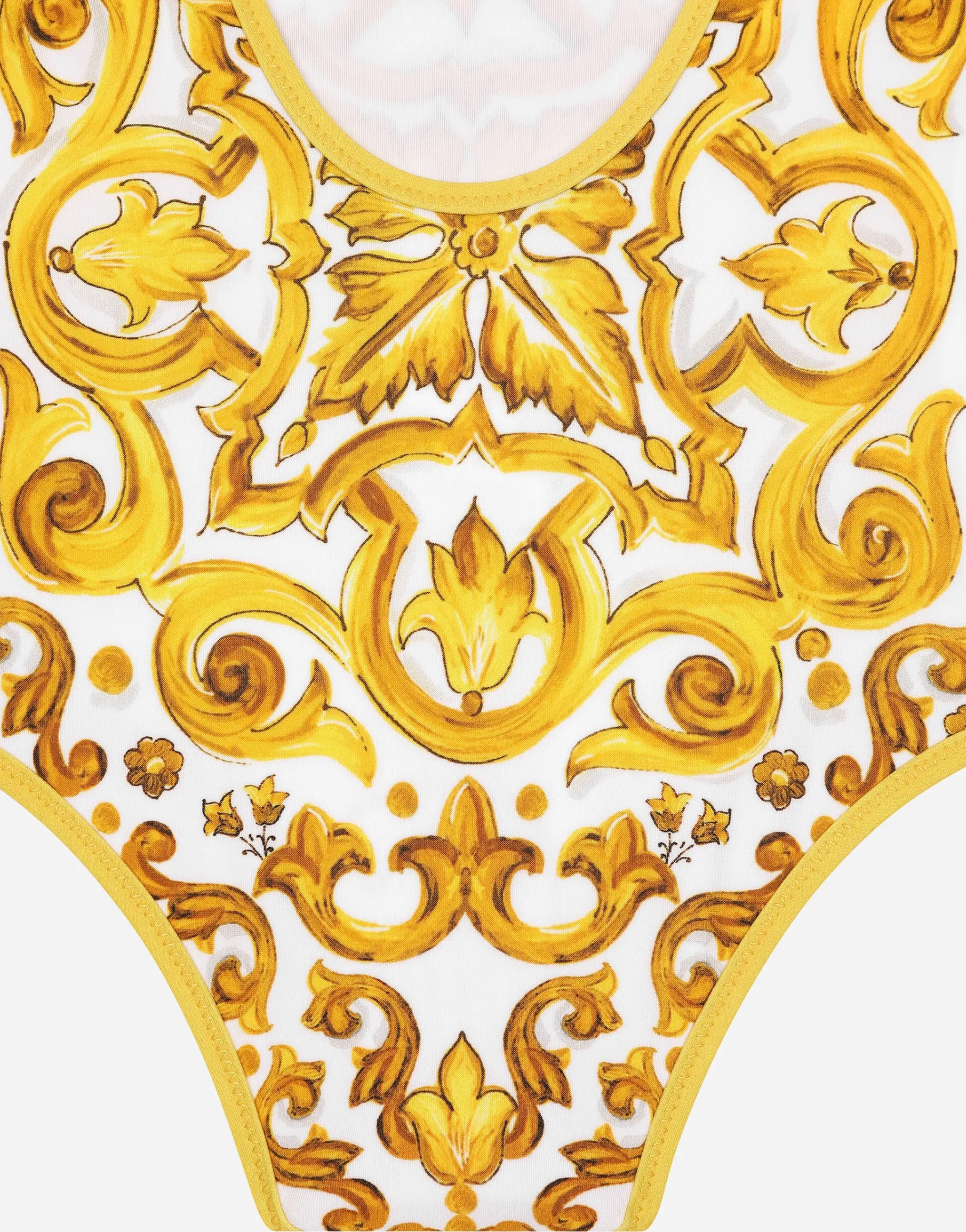 One-piece swimsuit with yellow majolica print