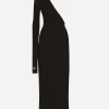 One-shoulder jersey dress with detached sleeve detail