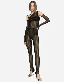 One-shoulder tulle jacquard jumpsuit