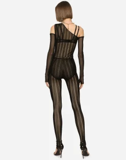 One-shoulder tulle jacquard jumpsuit