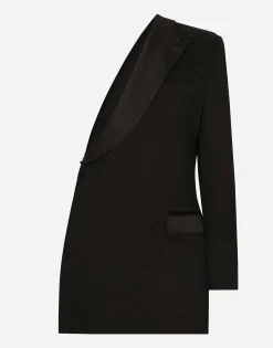 One-shoulder wool gabardine jacket