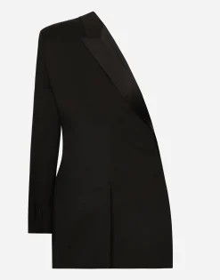 One-shoulder wool gabardine jacket