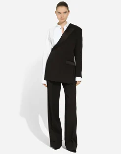 One-shoulder wool gabardine jacket