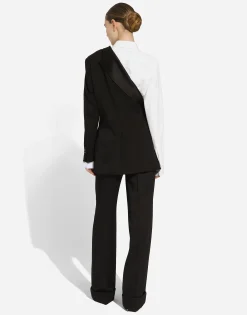 One-shoulder wool gabardine jacket