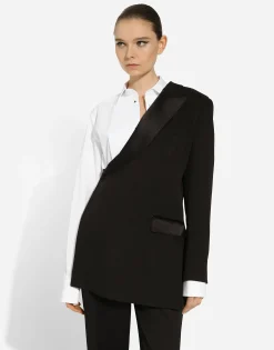 One-shoulder wool gabardine jacket