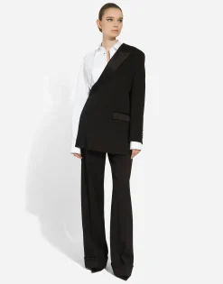 One-shoulder wool gabardine jacket