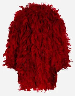 Organza coat with rooster feather embellishment