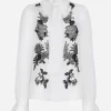 Organza pussy-bow shirt with lace appliqués
