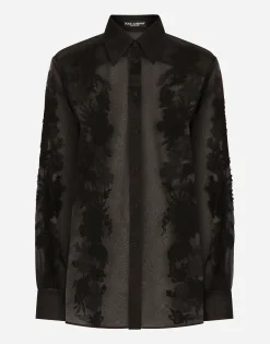 Organza shirt with lace appliqués