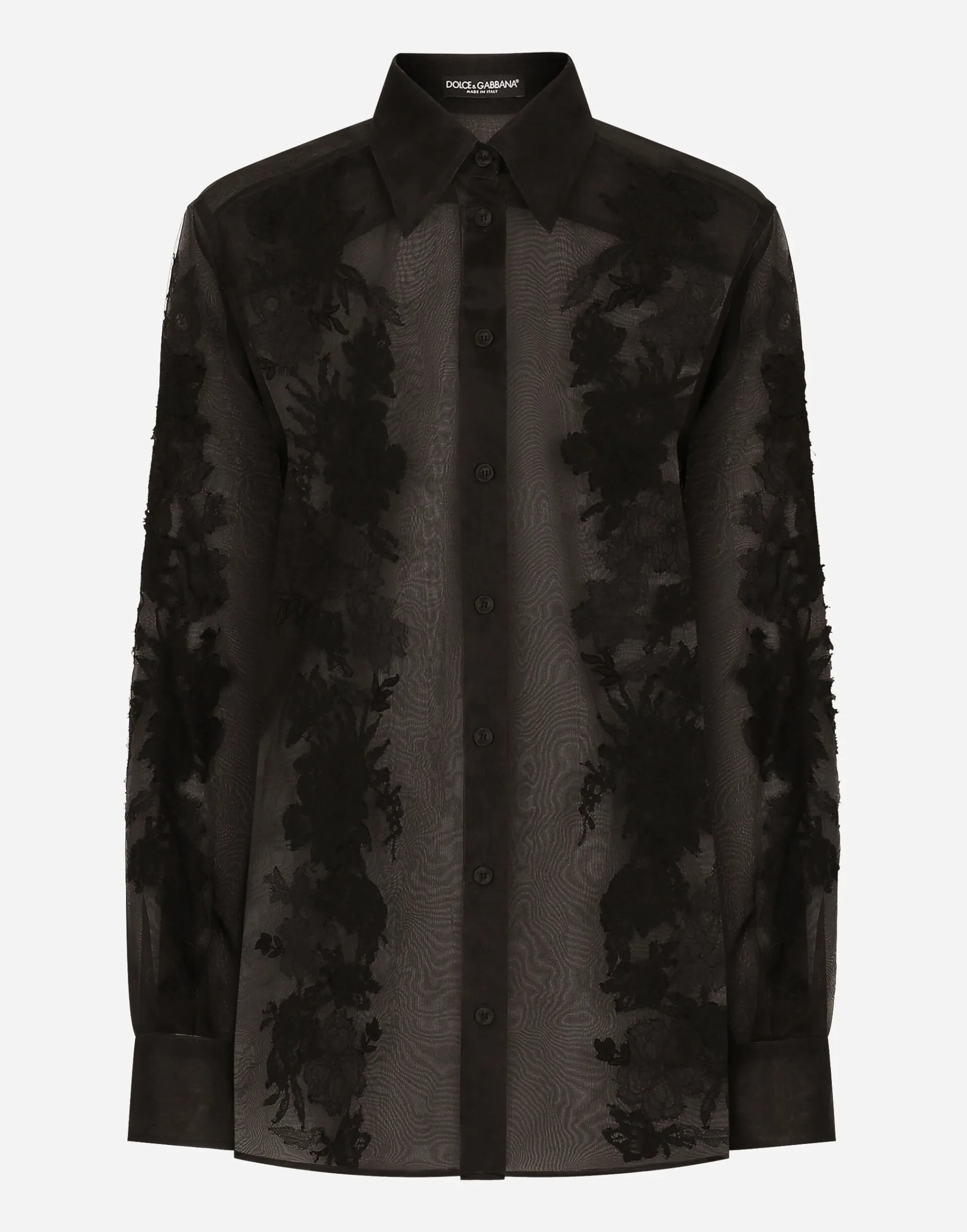 Organza shirt with lace appliqués