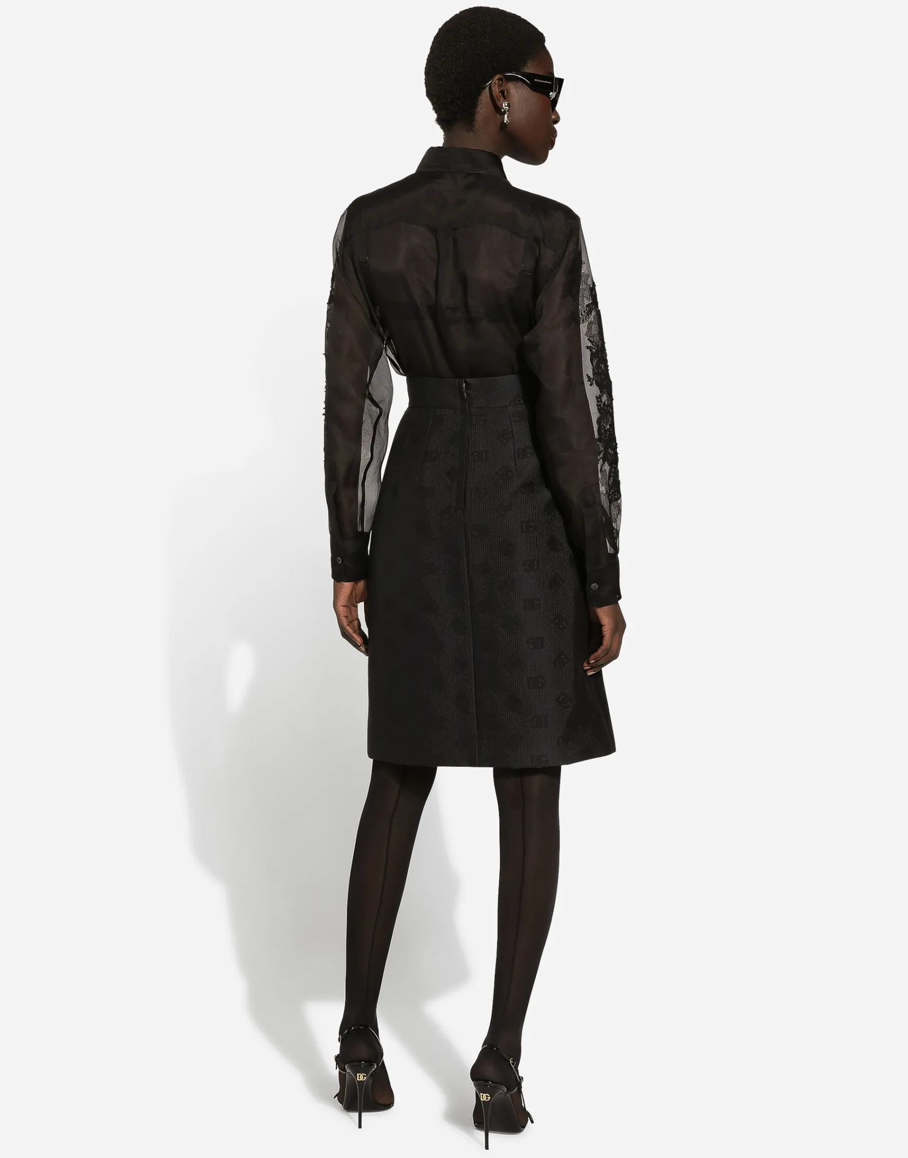 Organza shirt with lace appliqués