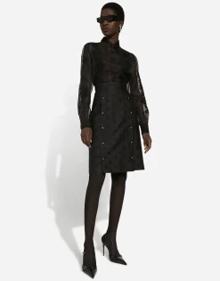 Organza shirt with lace appliqués
