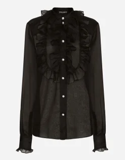 Organza shirt with shirt front and ruffles