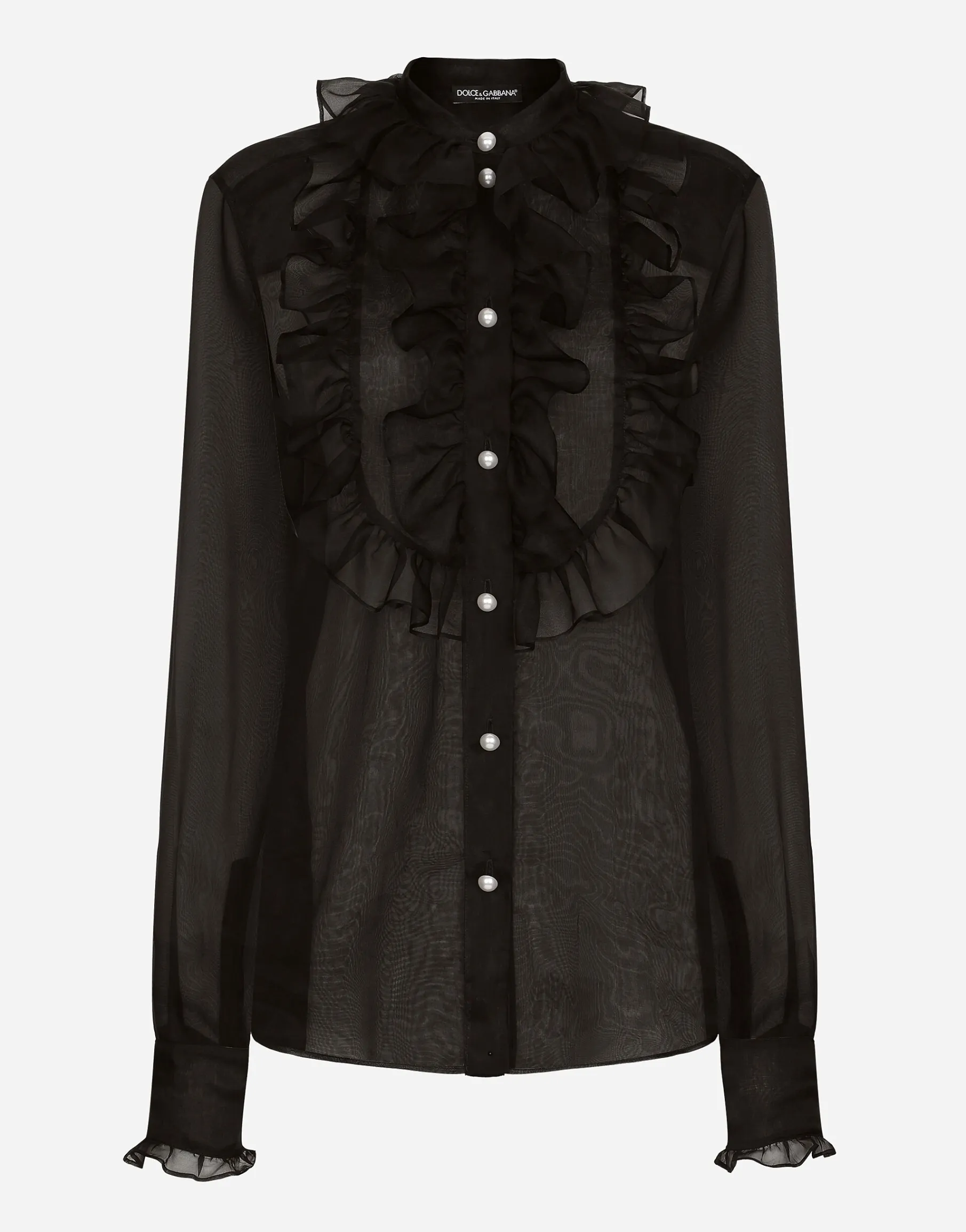 Organza shirt with shirt front and ruffles