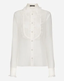 Organza shirt with shirt front and ruffles