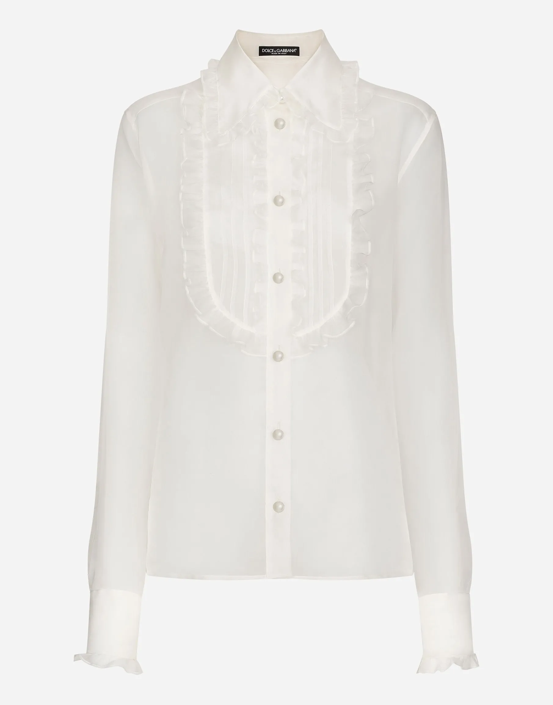 Organza shirt with shirt front and ruffles