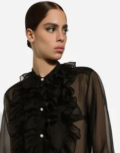 Organza shirt with shirt front and ruffles