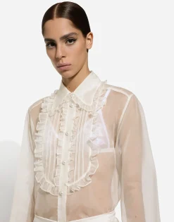 Organza shirt with shirt front and ruffles