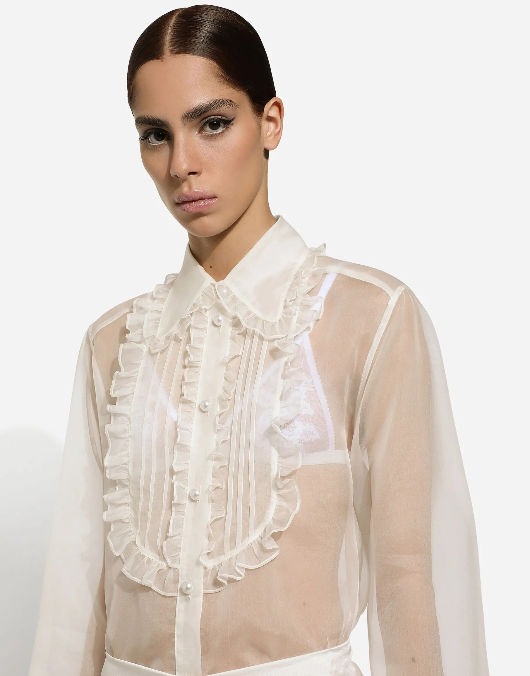 Organza shirt with shirt front and ruffles