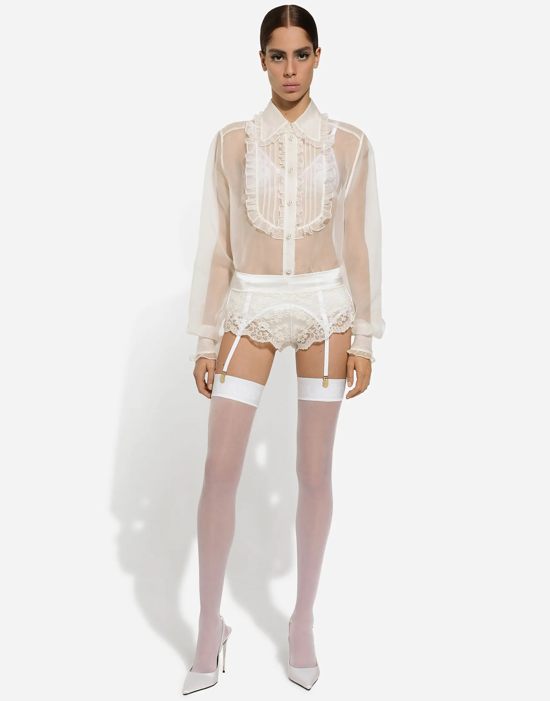 Organza shirt with shirt front and ruffles