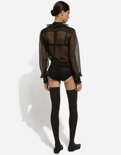 Organza shirt with shirt front and ruffles