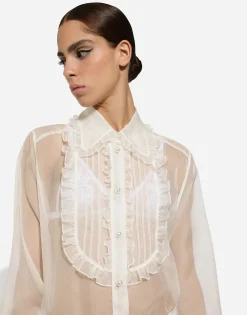 Organza shirt with shirt front and ruffles
