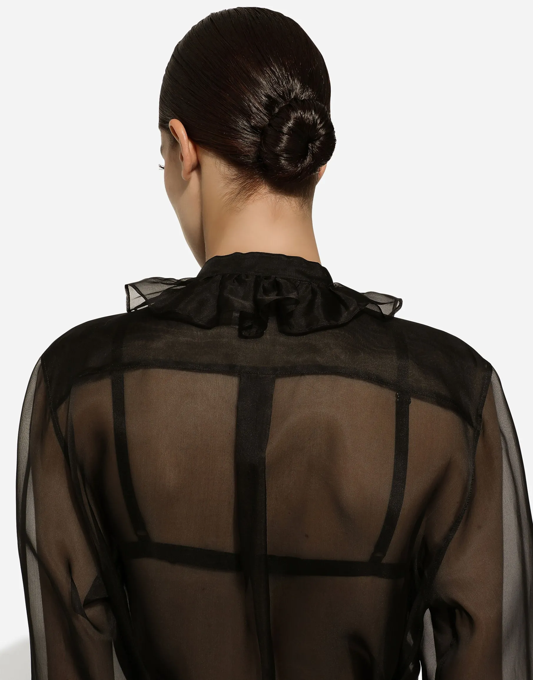 Organza shirt with shirt front and ruffles