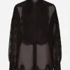 Organza tuxedo shirt with lace inserts