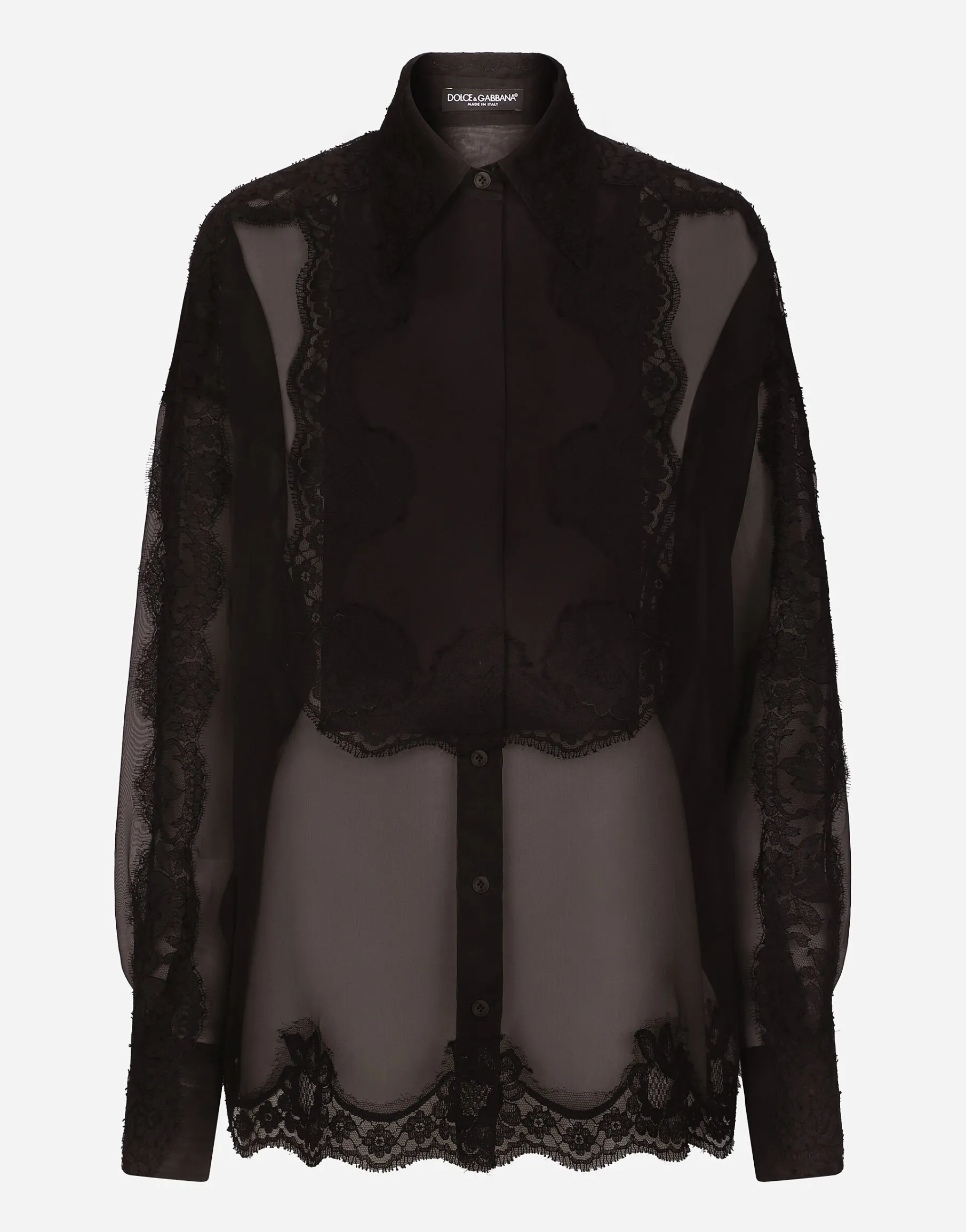 Organza tuxedo shirt with lace inserts