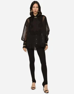 Organza tuxedo shirt with lace inserts