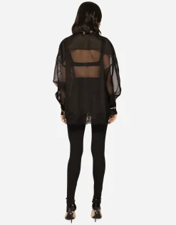 Organza tuxedo shirt with lace inserts