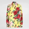 Oversize bouquet-print silk twill shirt
