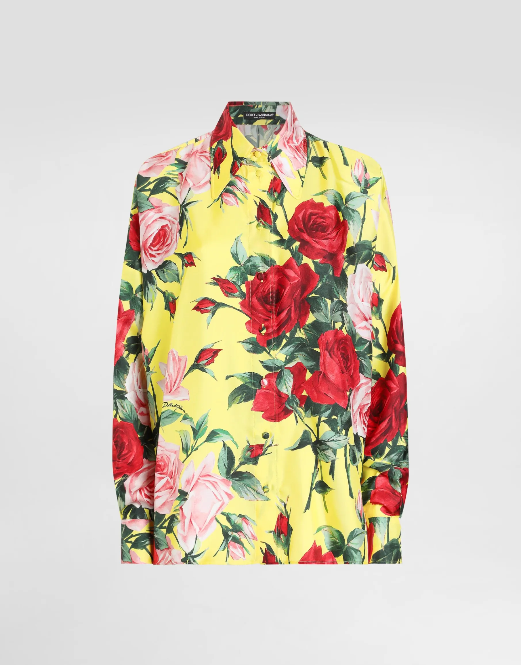 Oversize bouquet-print silk twill shirt