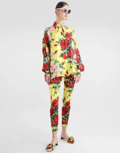 Oversize bouquet-print silk twill shirt