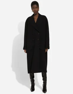Oversize coat in double wool crepe