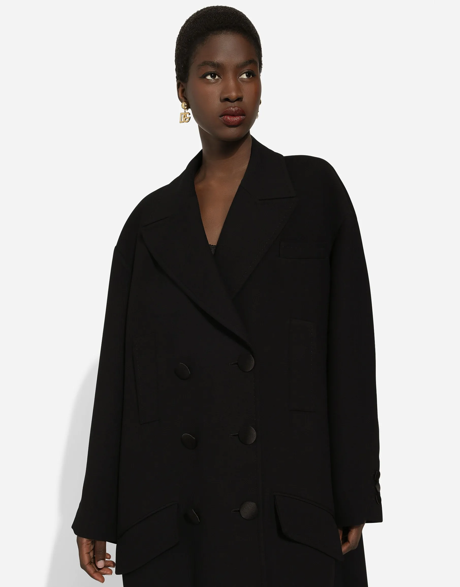 Oversize coat in double wool crepe