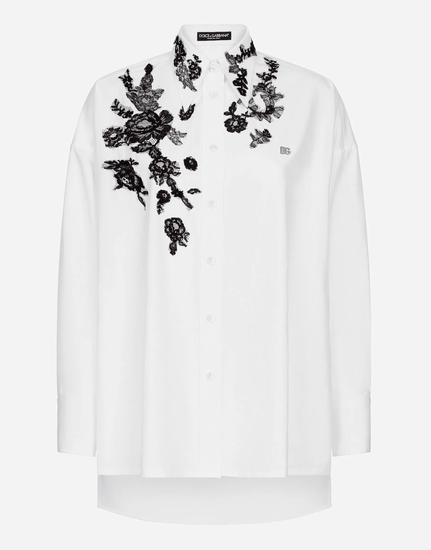 Oversize cotton shirt with lace appliqués