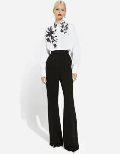 Oversize cotton shirt with lace appliqués