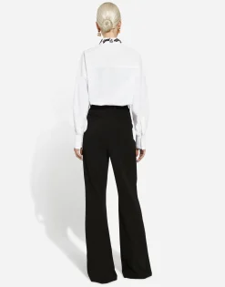 Oversize cotton shirt with lace appliqués