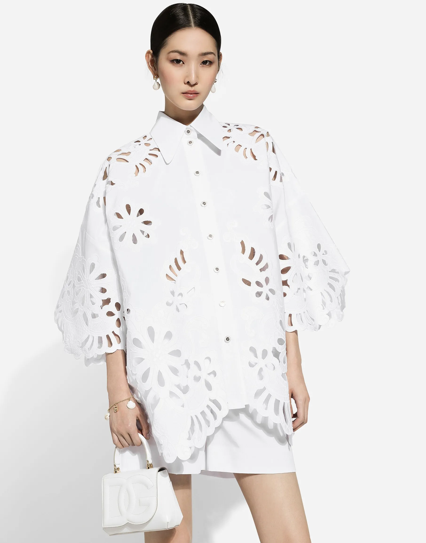 Oversize cotton shirt with cut-out detailing
