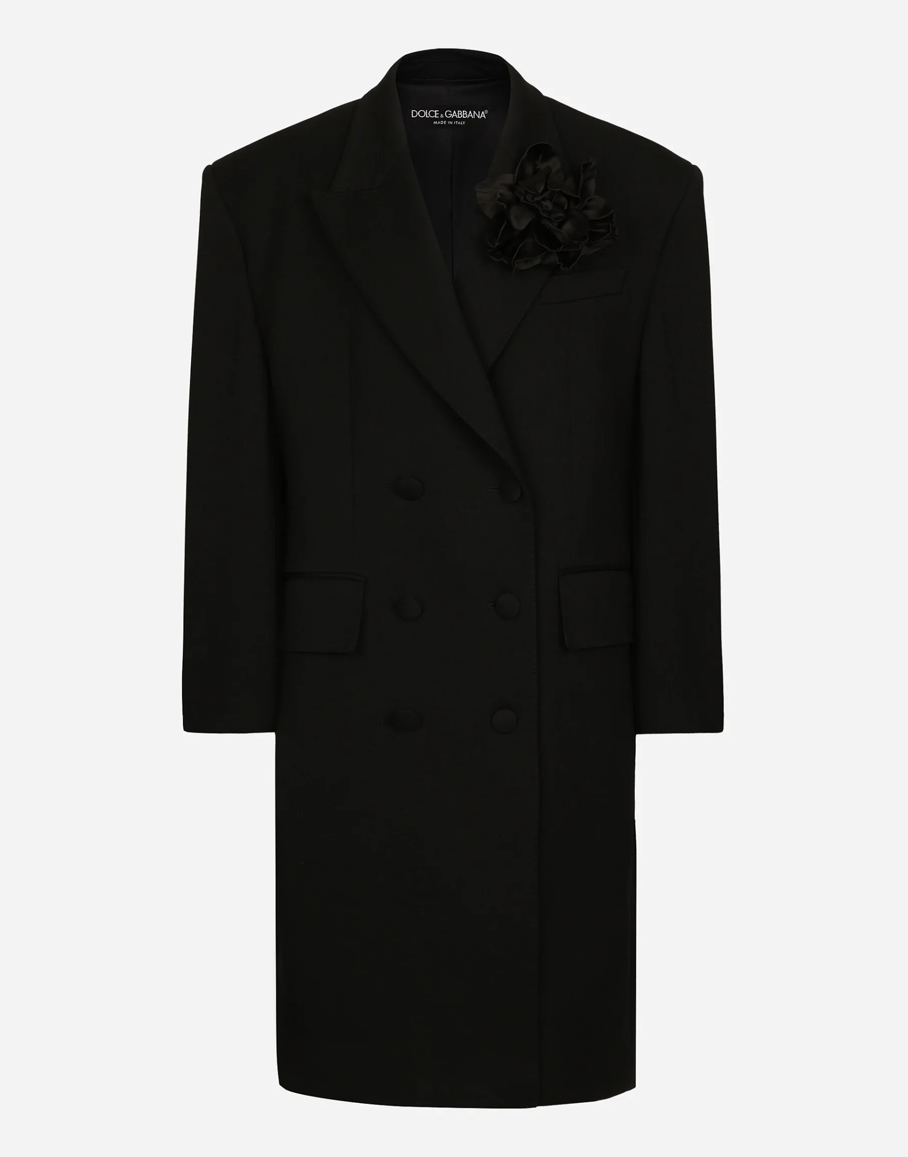 Oversize double-breasted coat in wool crepe