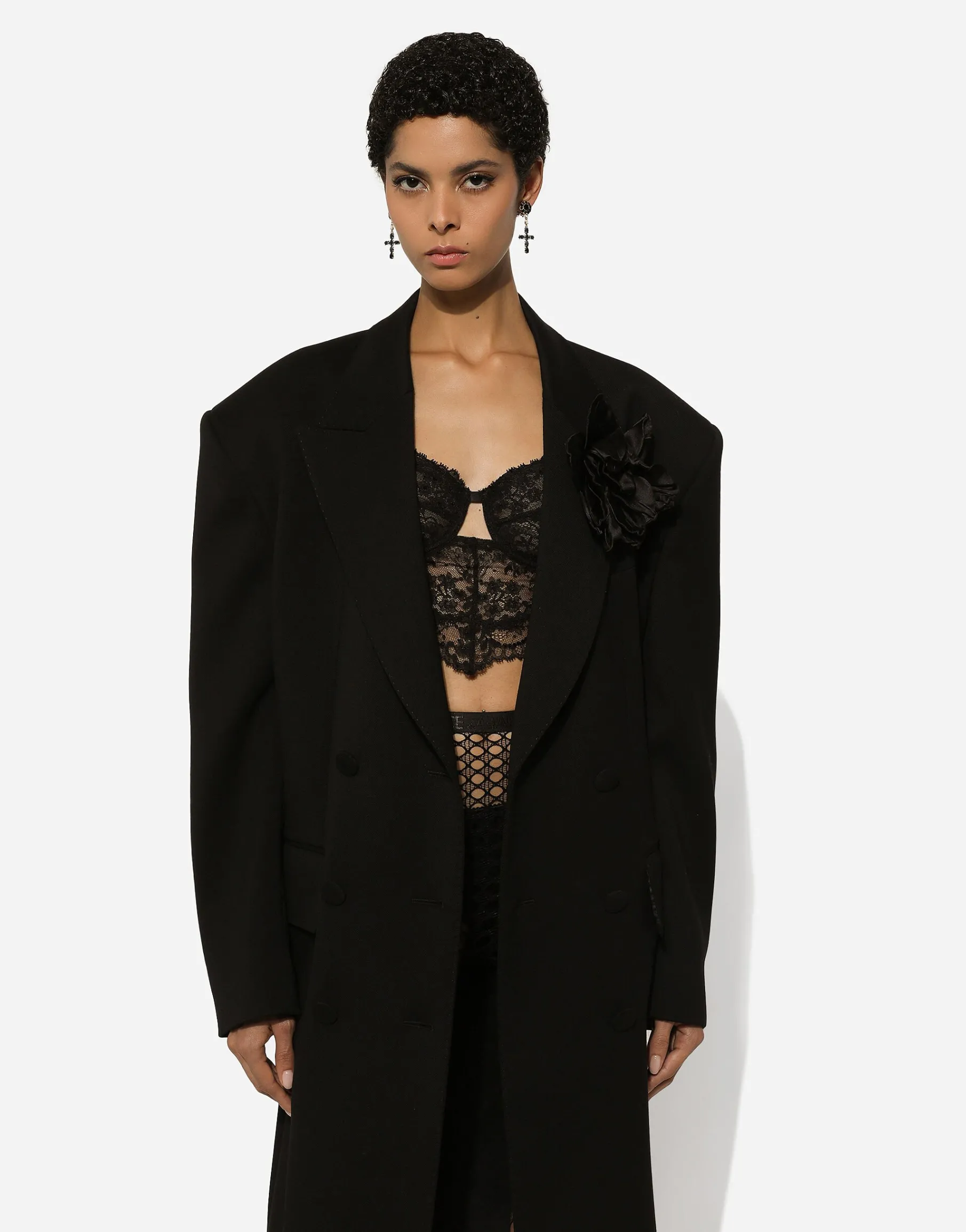 Oversize double-breasted coat in wool crepe