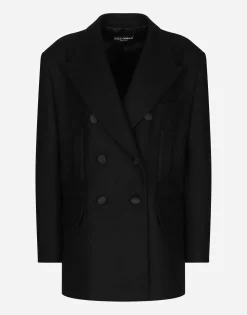 Oversize double-breasted wool baize jacket