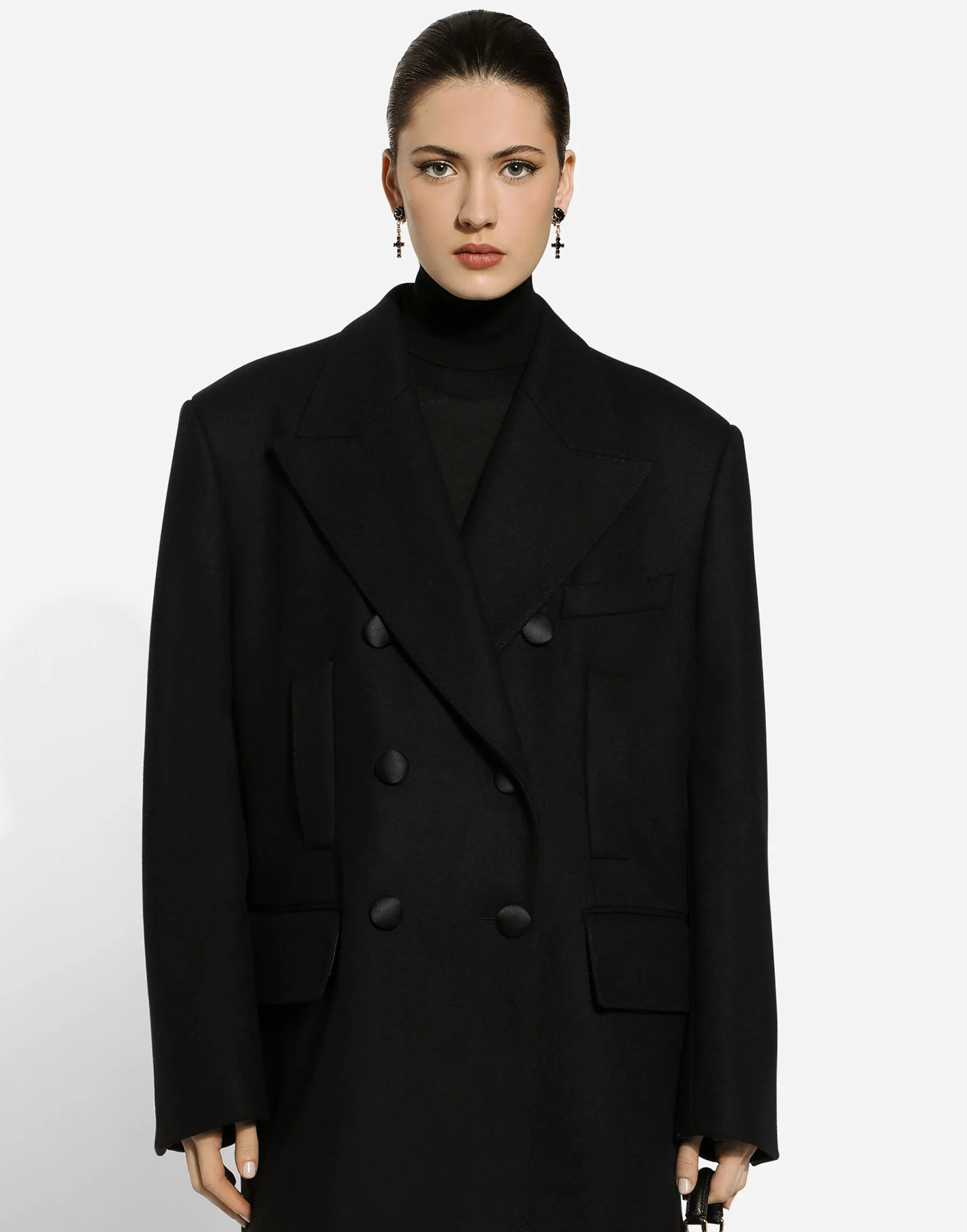 Oversize double-breasted wool baize jacket