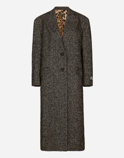Oversize herringbone coat with half-belt