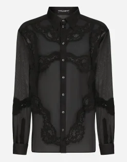 Oversize organza shirt with lace inserts