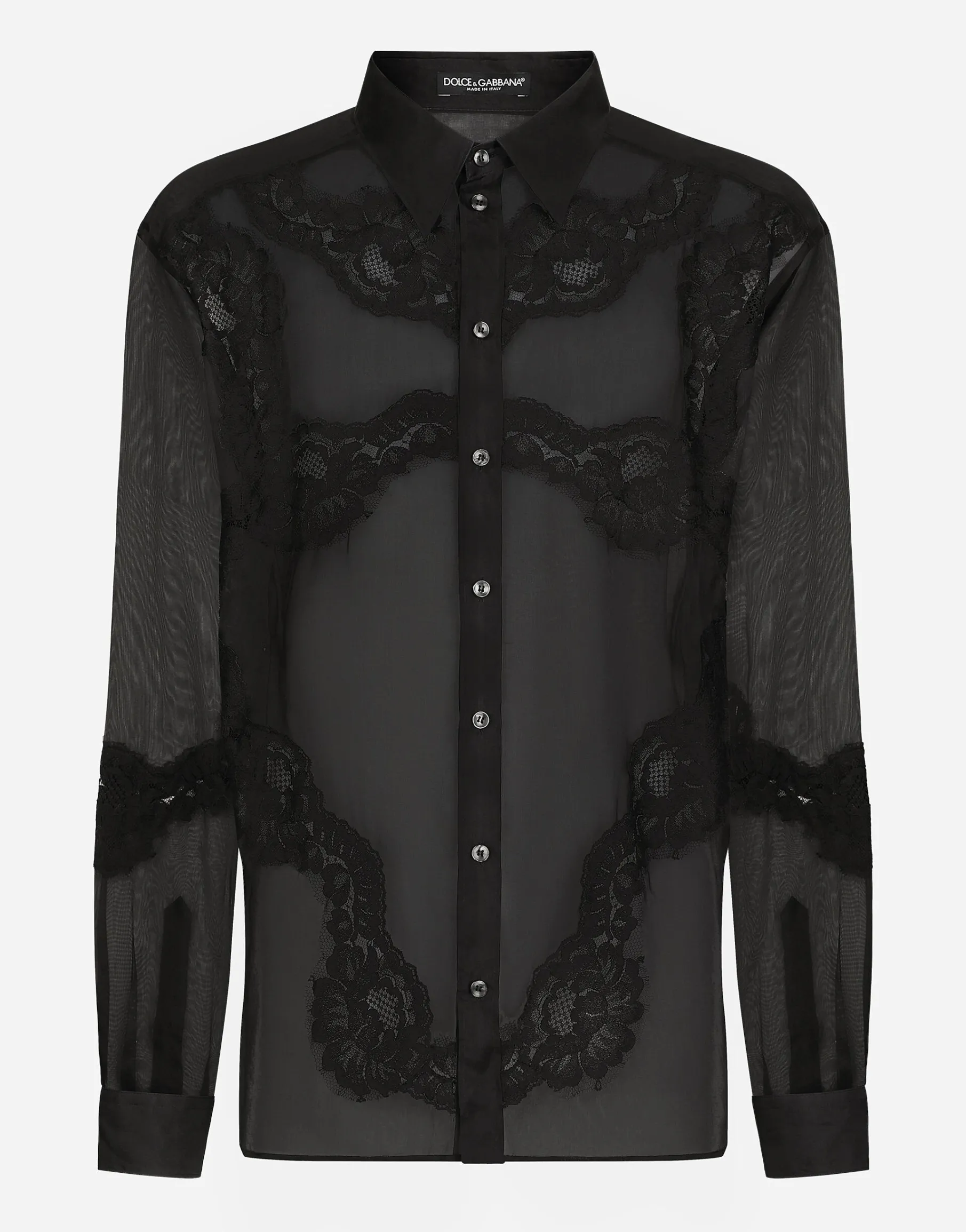 Oversize organza shirt with lace inserts