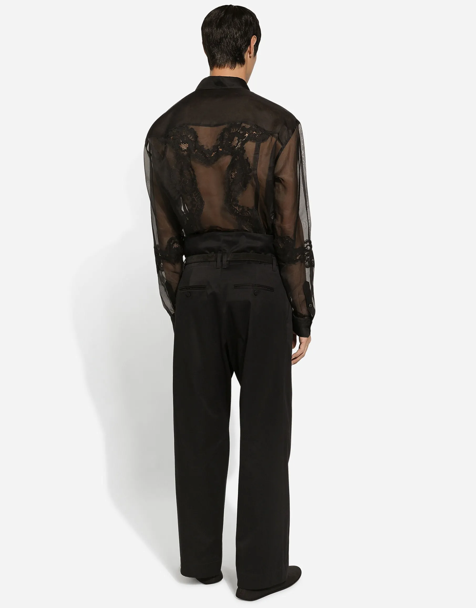 Oversize organza shirt with lace inserts